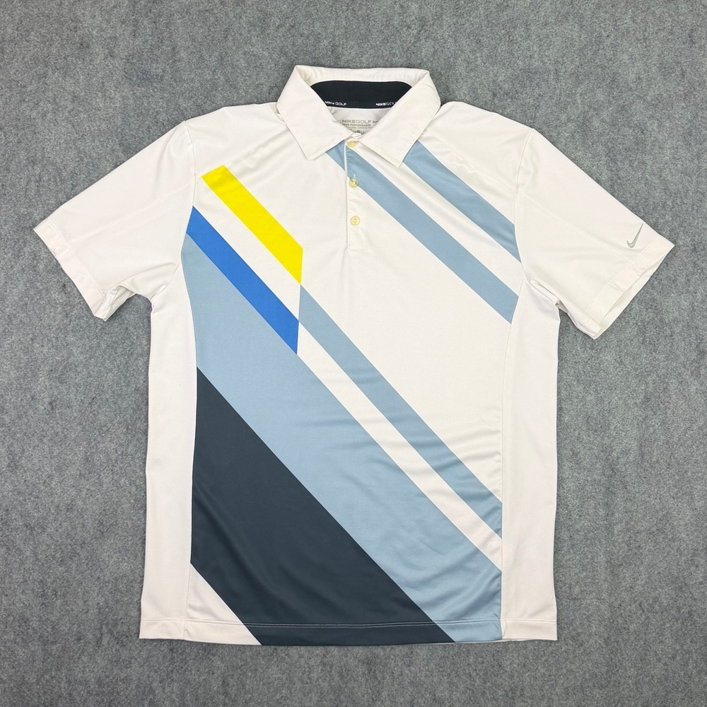Nike Golf Tour Performance Dri-FIT Polo Shirt White Blue 542179-100 Mens L